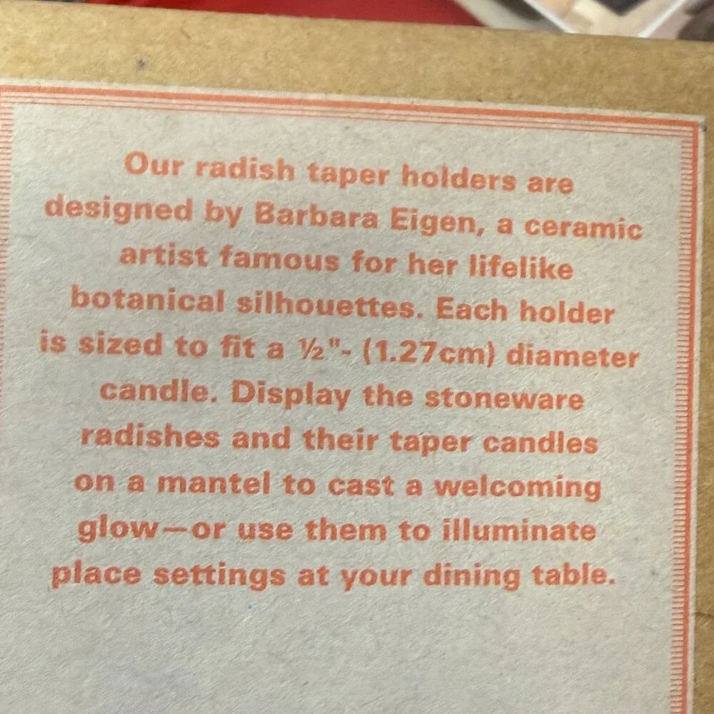 Williams Sonoma Farm Stand Radish Cabbage Tiny Taper Candle Holders S/2
